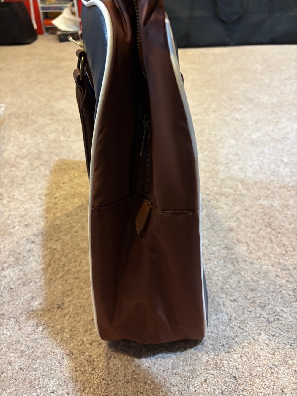 adidas leather navy Duffel Bag with Pink Logo and Brown Handles - Picture 4 of 7
